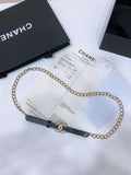 Chanel 24c calfskin Resin white logo buckle  pearl and gold metal 1.5cm AA0927