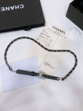 Chanel 24c calfskin Resin white logo buckle  pearl and gold metal 1.5cm AA0928