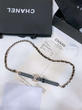 Chanel 24c calfskin Resin white logo buckle  pearl and gold metal 1.5cm AA0929
