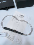 Chanel 24c calfskin Resin white logo buckle  pearl and gold metal 1.5cm AA0932