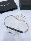 Chanel 24c calfskin Resin white logo buckle  pearl and gold metal 1.5cm AA0933