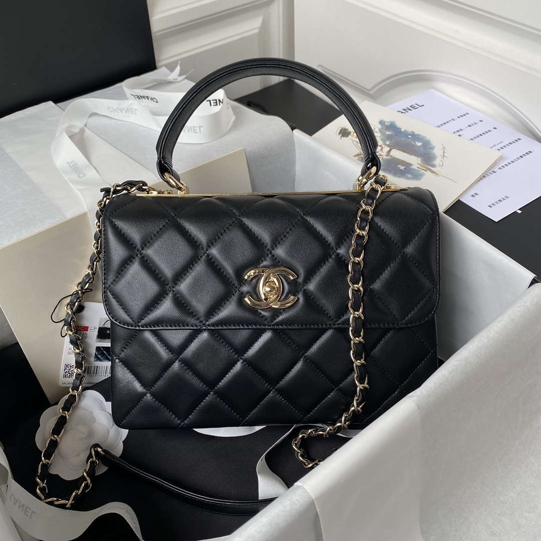Chanel 24C Trendy CC Flap Bag With Top Handle Lambskin bag A92236 Black Gold - Default Title - View 1