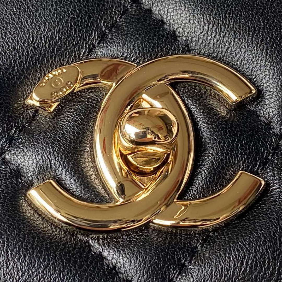 Chanel 24C Trendy CC Flap Bag With Top Handle Lambskin bag A92236 Black Gold - Default Title - View 3