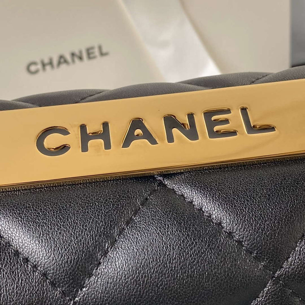 Chanel 24C Trendy CC Flap Bag With Top Handle Lambskin bag A92236 Black Gold
