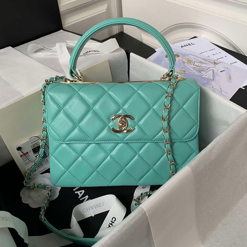 Chanel Trendy 24C Flap Bag With Top Handle Lambskin bag A92236 Blue Gold