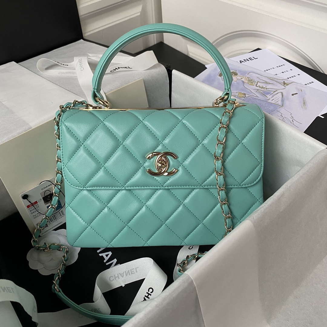 Chanel Trendy 24C Flap Bag With Top Handle Lambskin bag A92236 Blue Gold - Default Title - View 1