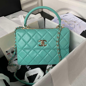 Chanel Trendy 24C Flap Bag With Top Handle Lambskin bag A92236 Blue Gold - Default Title - View 1