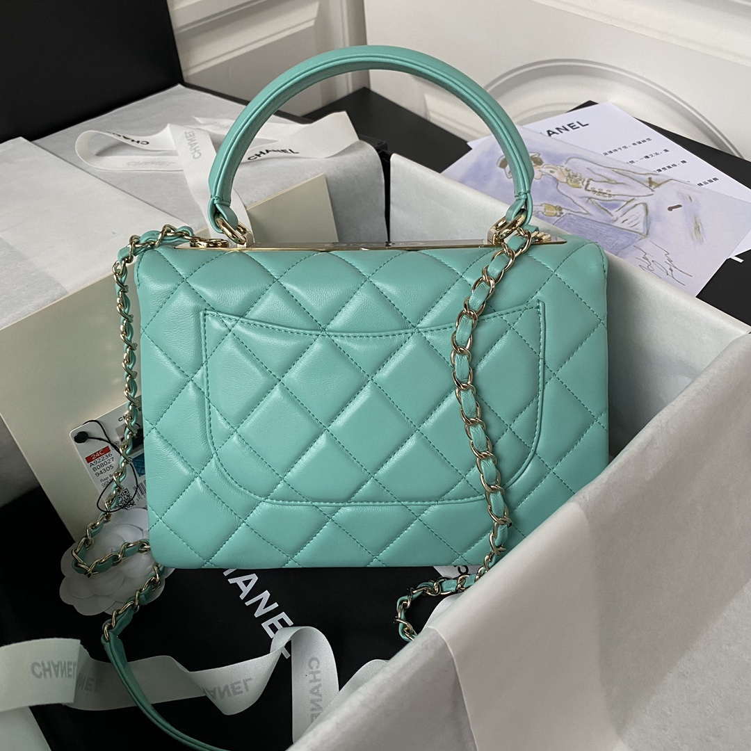 Chanel Trendy 24C Flap Bag With Top Handle Lambskin bag A92236 Blue Gold