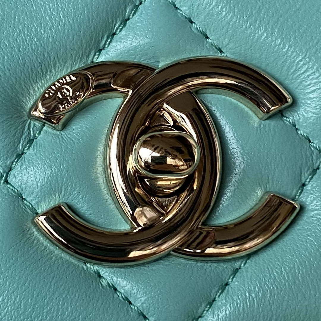 Chanel Trendy 24C Flap Bag With Top Handle Lambskin bag A92236 Blue Gold - Default Title - View 3