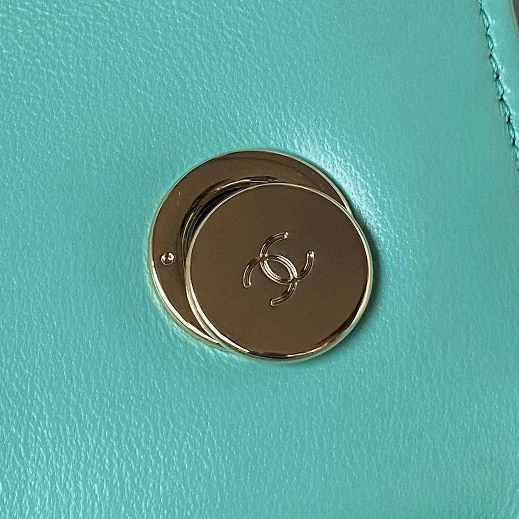 Chanel Trendy 24C Flap Bag With Top Handle Lambskin bag A92236 Blue Gold