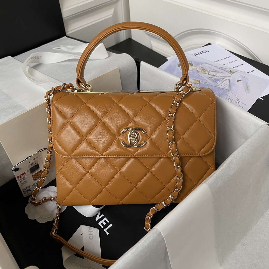 Chanel Trendy 24C Flap Bag With Top Handle Lambskin bag A92236 Orange Gold - Default Title - View 1