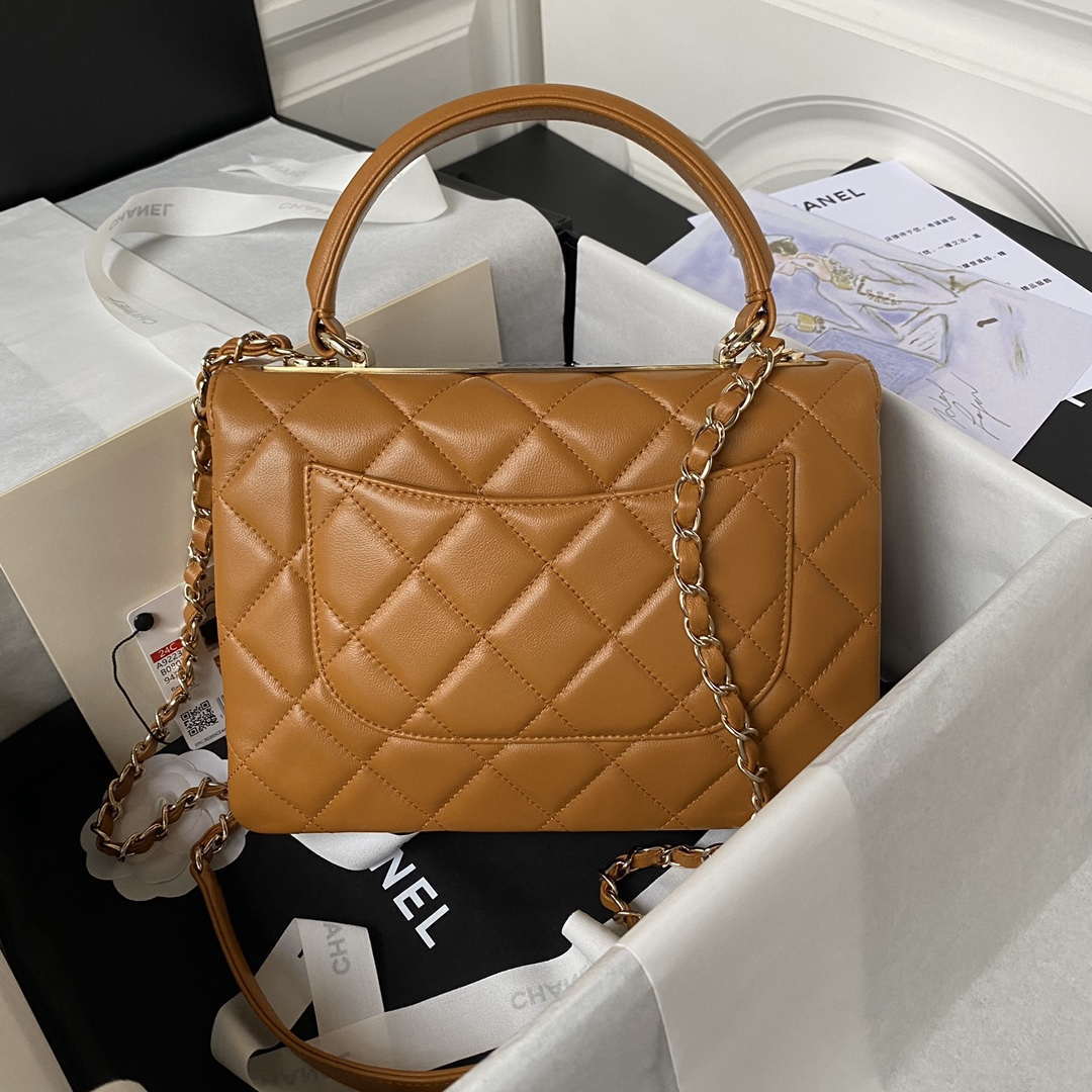 Chanel Trendy 24C Flap Bag With Top Handle Lambskin bag A92236 Orange Gold - Default Title - View 2