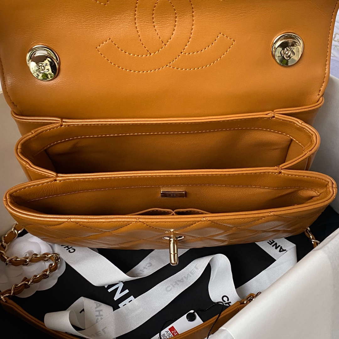 Chanel Trendy 24C Flap Bag With Top Handle Lambskin bag A92236 Orange Gold - Default Title - View 7