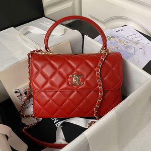 Chanel Trendy 24C Flap Bag With Top Handle Lambskin bag A92236 Red Gold - Default Title - View 1