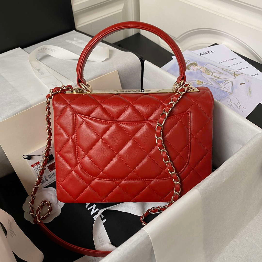Chanel Trendy 24C Flap Bag With Top Handle Lambskin bag A92236 Red Gold