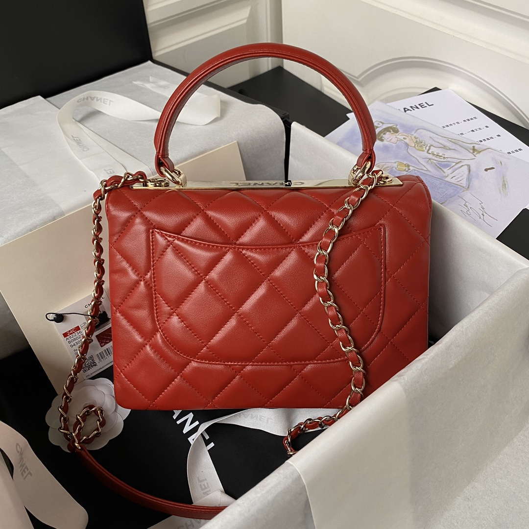 Chanel Trendy 24C Flap Bag With Top Handle Lambskin bag A92236 Red Gold - Default Title - View 2