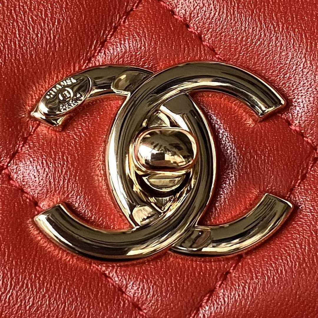Chanel Trendy 24C Flap Bag With Top Handle Lambskin bag A92236 Red Gold - Default Title - View 3