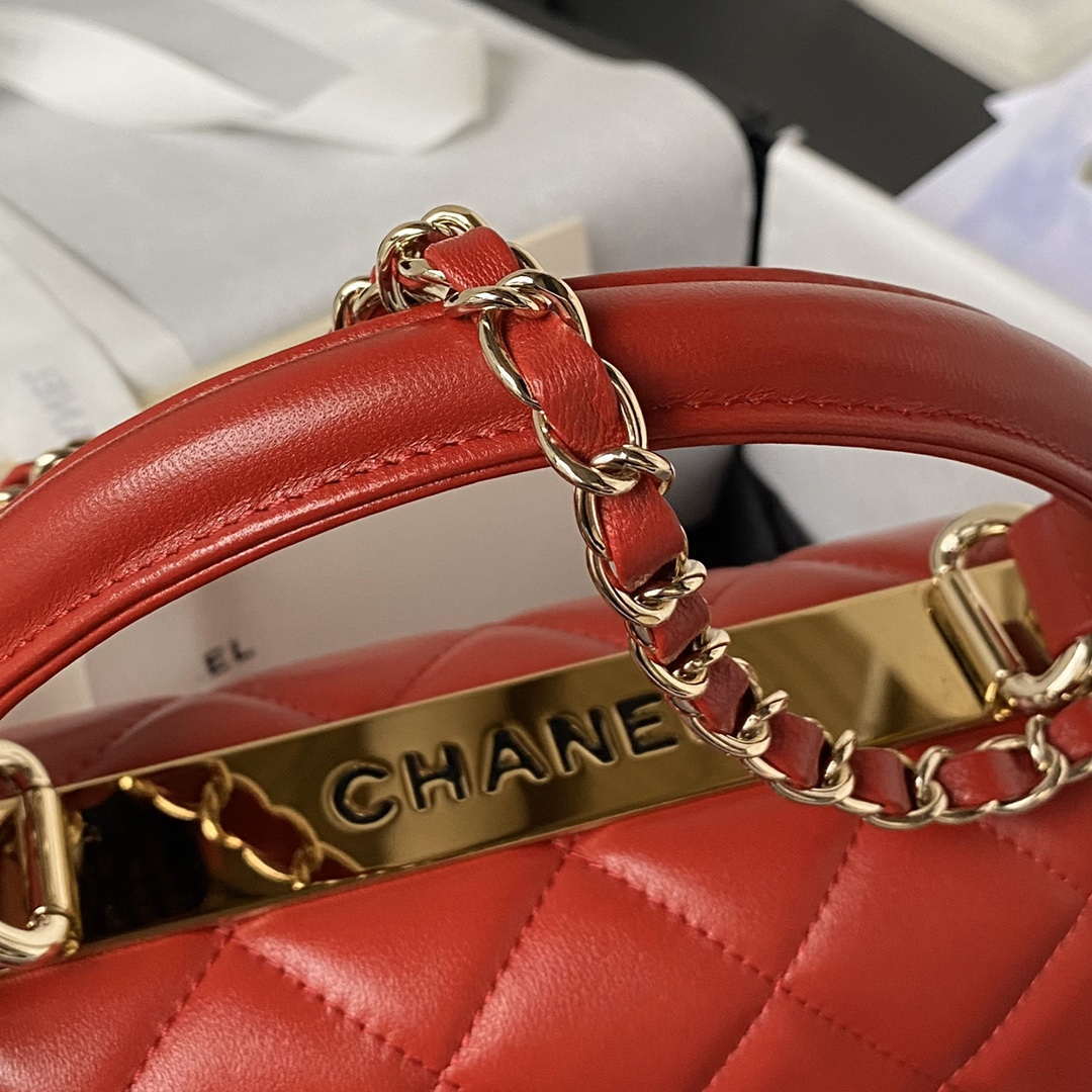 Chanel Trendy 24C Flap Bag With Top Handle Lambskin bag A92236 Red Gold - Default Title - View 5