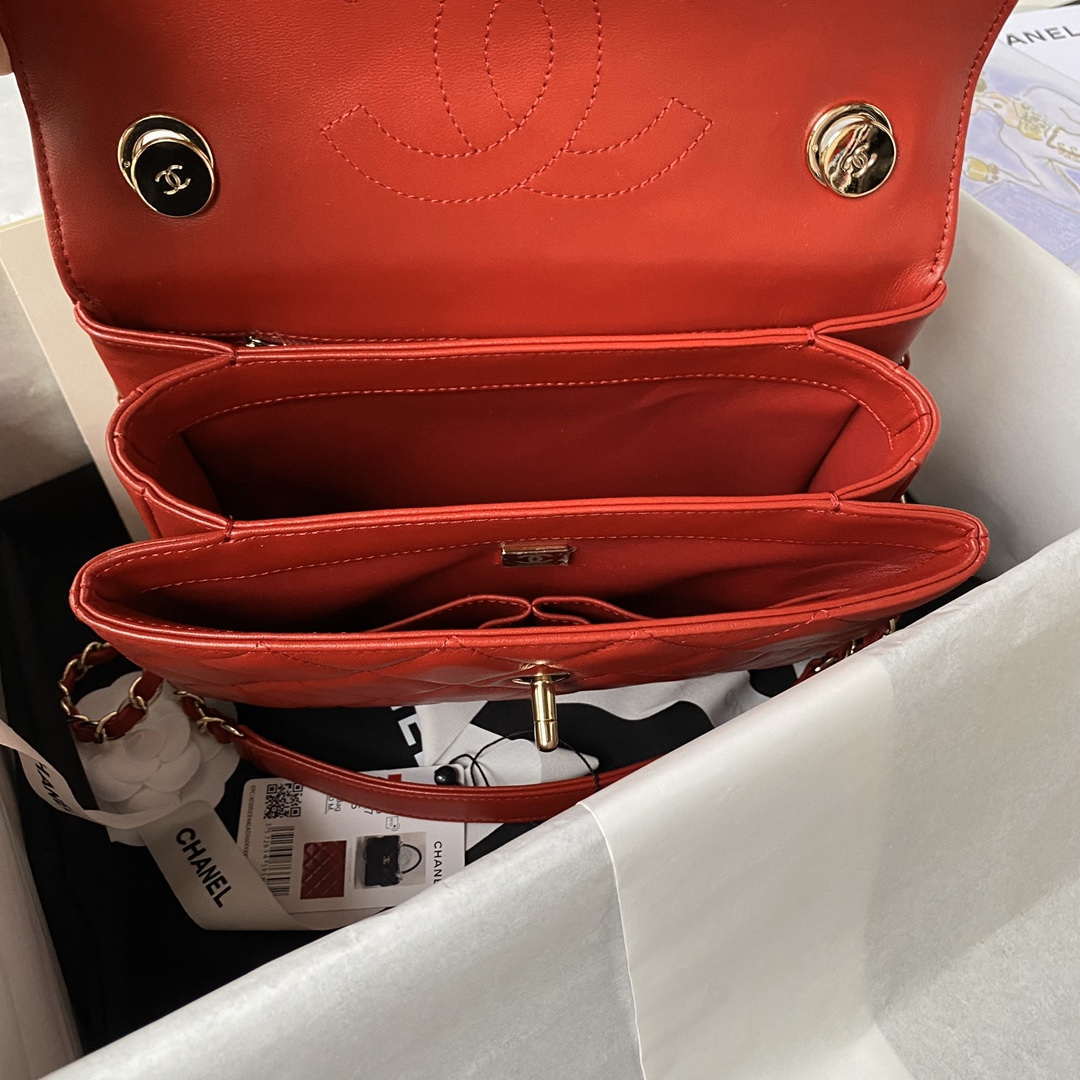 Chanel Trendy 24C Flap Bag With Top Handle Lambskin bag A92236 Red Gold - Default Title - View 8