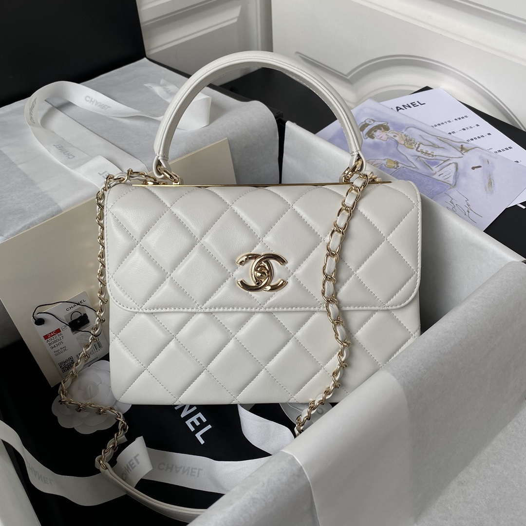 Chanel Trendy 24C Flap Bag With Top Handle Lambskin bag A92236 White Gold - Default Title - View 1