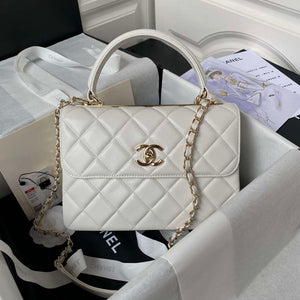 Chanel Trendy 24C Flap Bag With Top Handle Lambskin bag A92236 White Gold - Default Title - View 1
