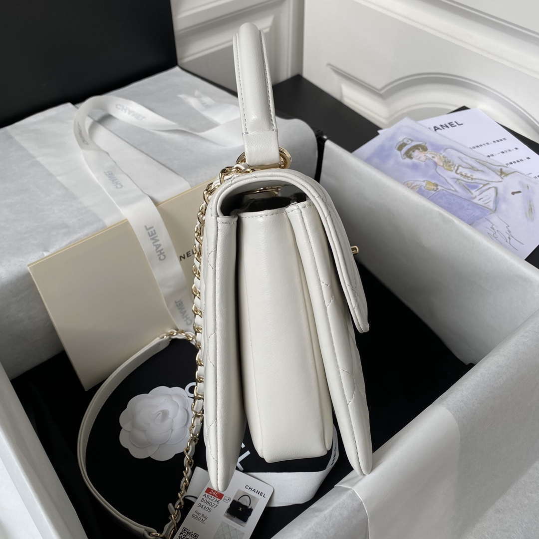 Chanel Trendy 24C Flap Bag With Top Handle Lambskin bag A92236 White Gold