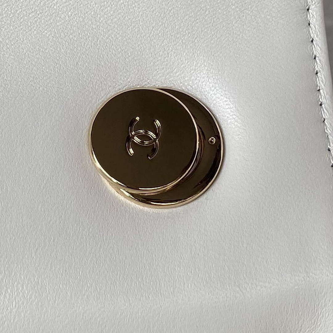 Chanel Trendy 24C Flap Bag With Top Handle Lambskin bag A92236 White Gold