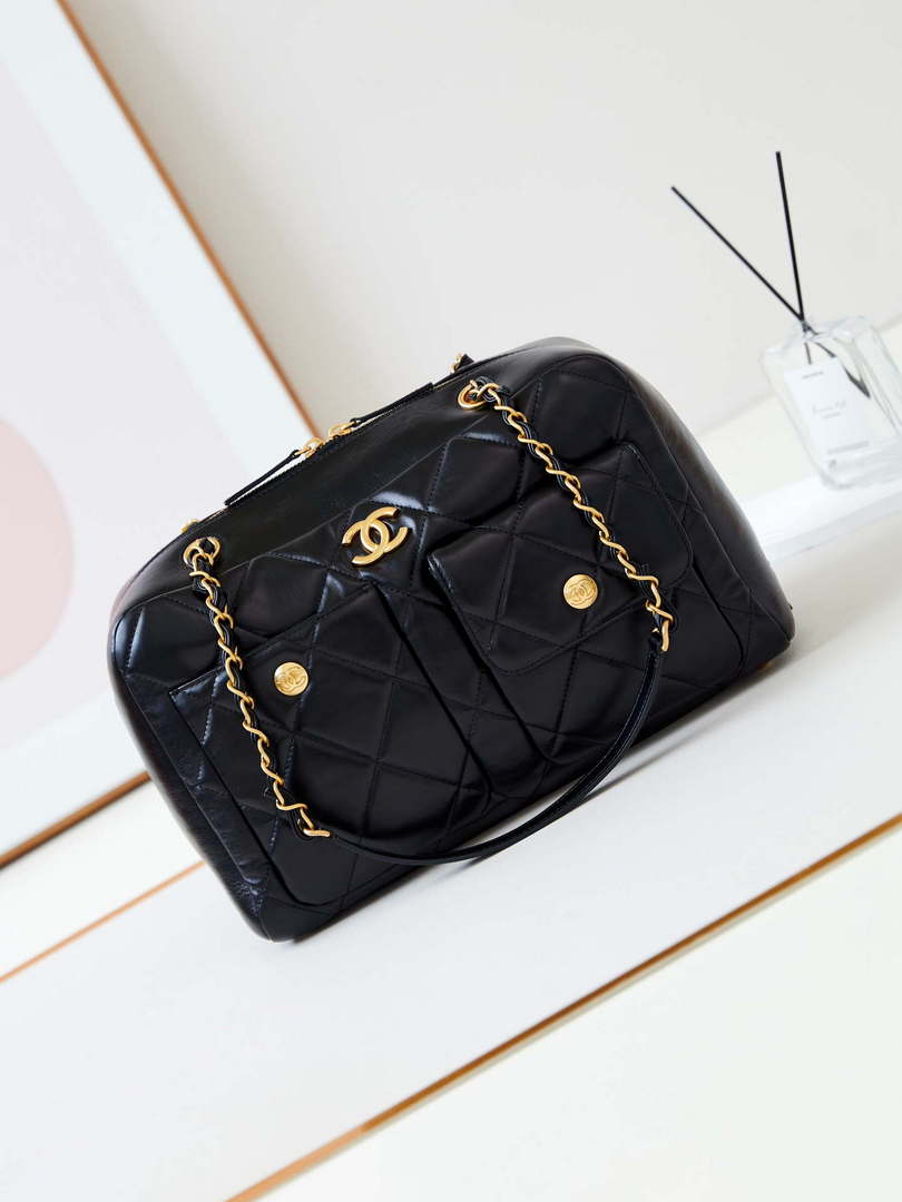 Chanel 24K Bowling Shoulder bowling Bag Gold AS4933 Black - Default Title - View 1