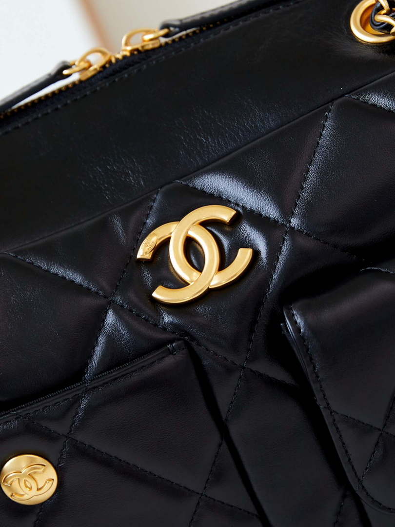 Chanel 24K Bowling Shoulder bowling Bag Gold AS4933 Black