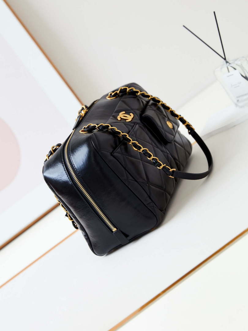 Chanel 24K Bowling Shoulder bowling Bag Gold AS4933 Black