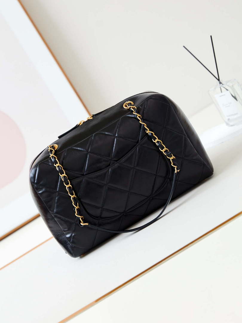 Chanel 24K Bowling Shoulder bowling Bag Gold AS4933 Black