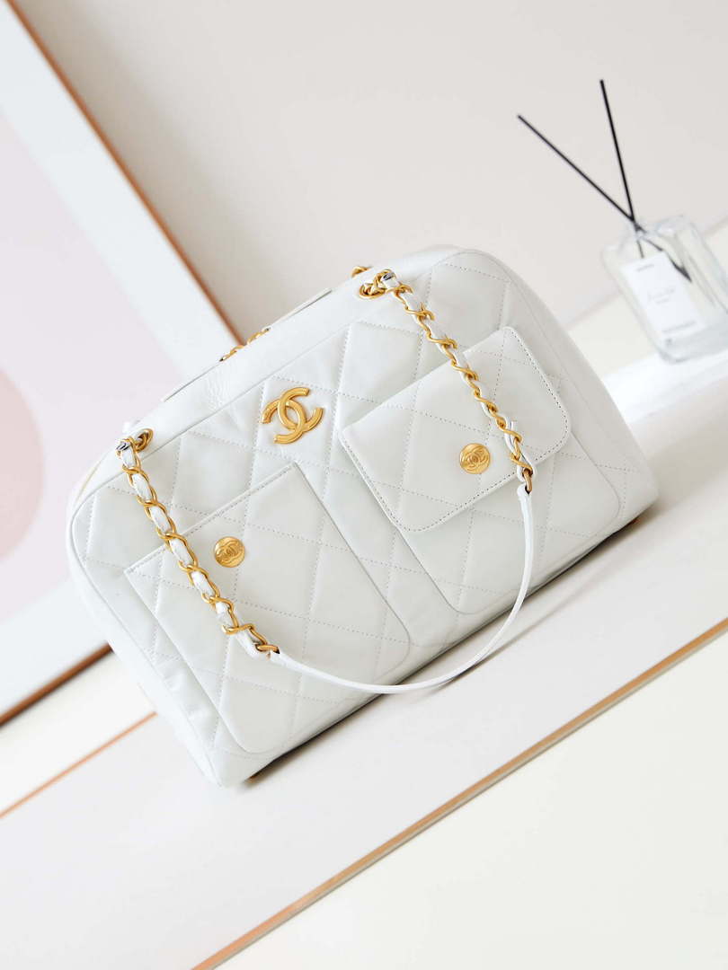 Chanel 24K Bowling Shoulder bowling Bag Gold AS4933 White - Default Title - View 1