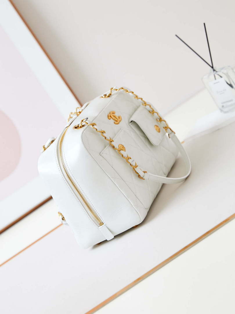 Chanel 24K Bowling Shoulder bowling Bag Gold AS4933 White