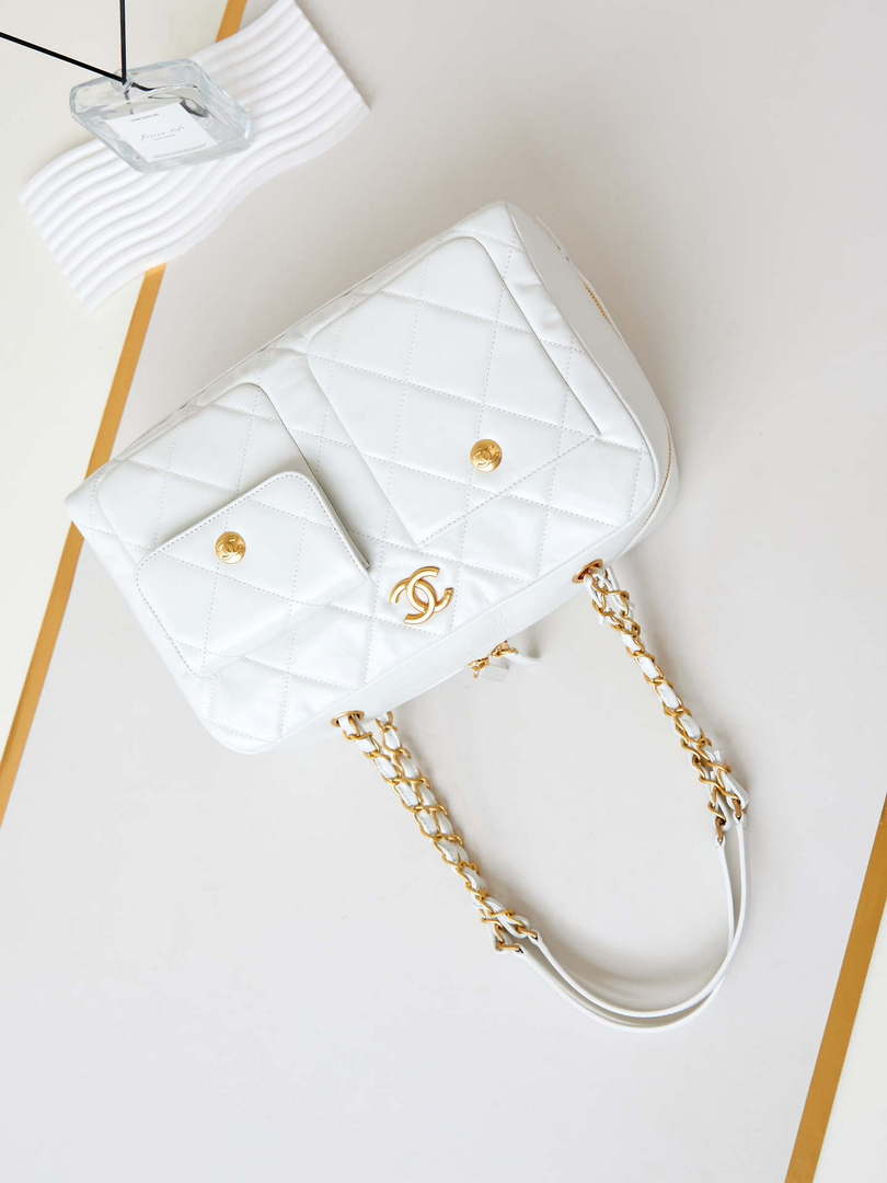 Chanel 24K Bowling Shoulder bowling Bag Gold AS4933 White