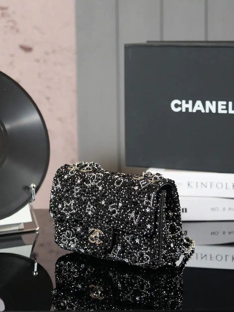 Chanel 24k Evening Full Diamond mini Bag A69900 Black Lambskin