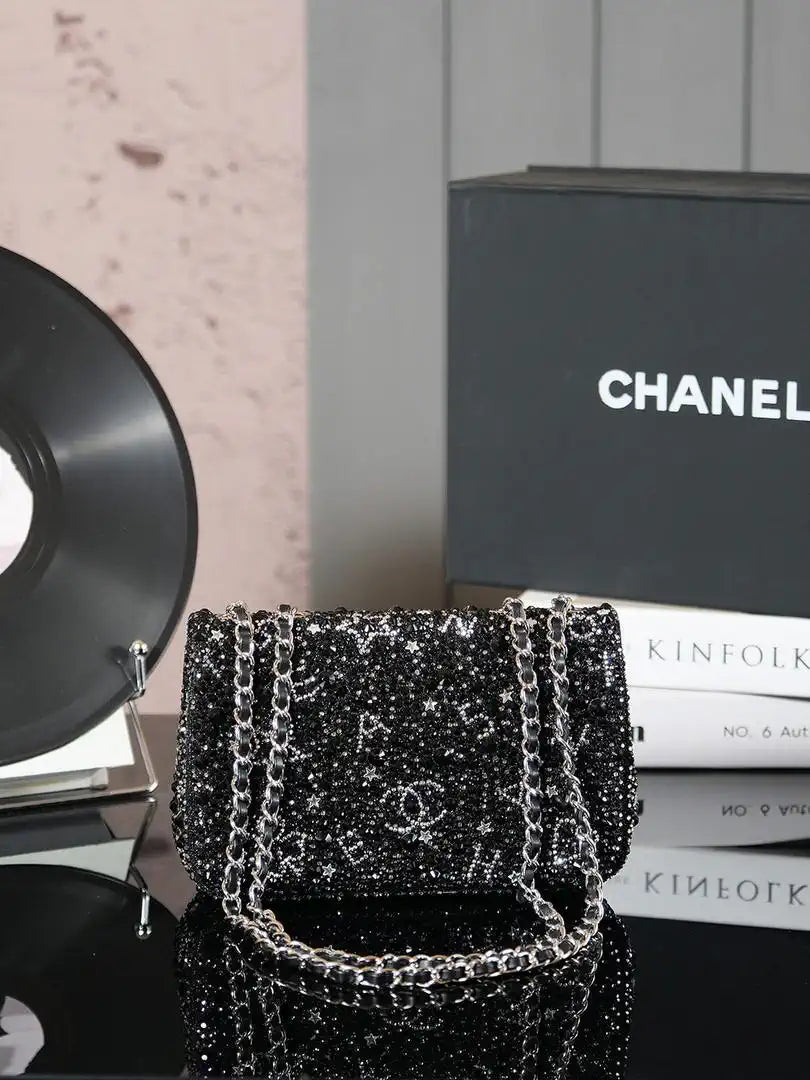 Chanel 24k Evening Full Diamond mini Bag A69900 Black Lambskin
