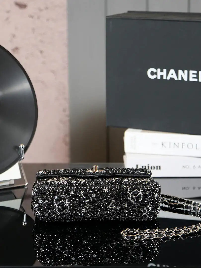 Chanel 24k Evening Full Diamond mini Bag A69900 Black Lambskin