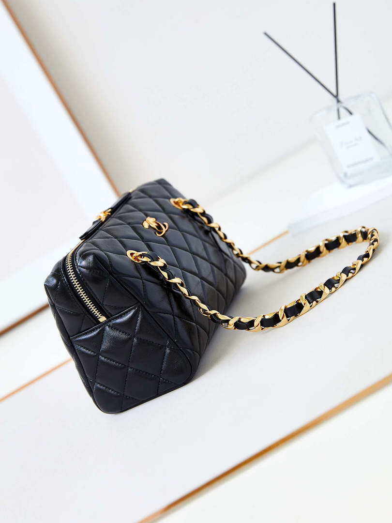 Chanel 24K New Bowling ball waxed Lambskin AS5152 Black Gold