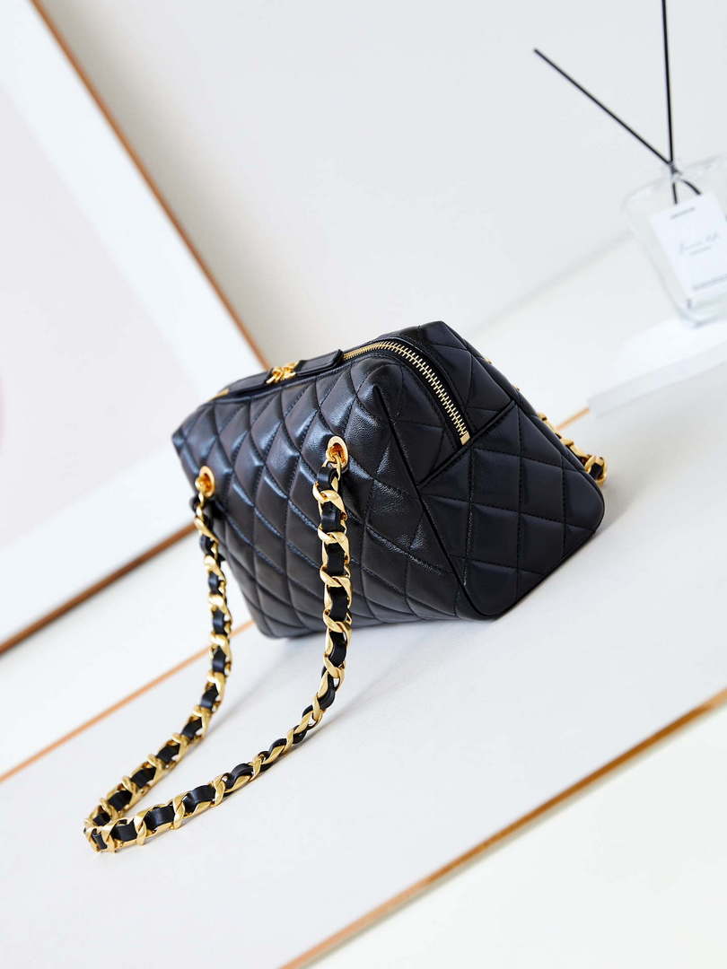 Chanel 24K New Bowling ball waxed Lambskin AS5152 Black Gold