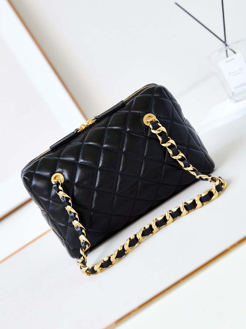 Chanel 24K New Bowling ball waxed Lambskin AS5152 Black Gold
