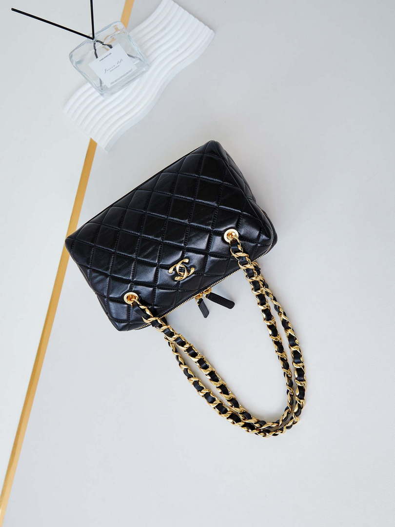 Chanel 24K New Bowling ball waxed Lambskin AS5152 Black Gold