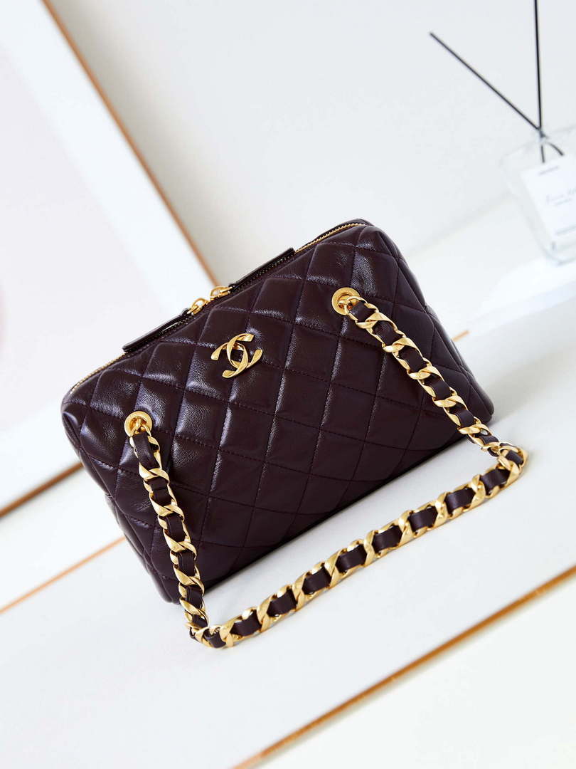 Chanel 24K New Bowling ball waxed Lambskin AS5152 Wine red Gold
