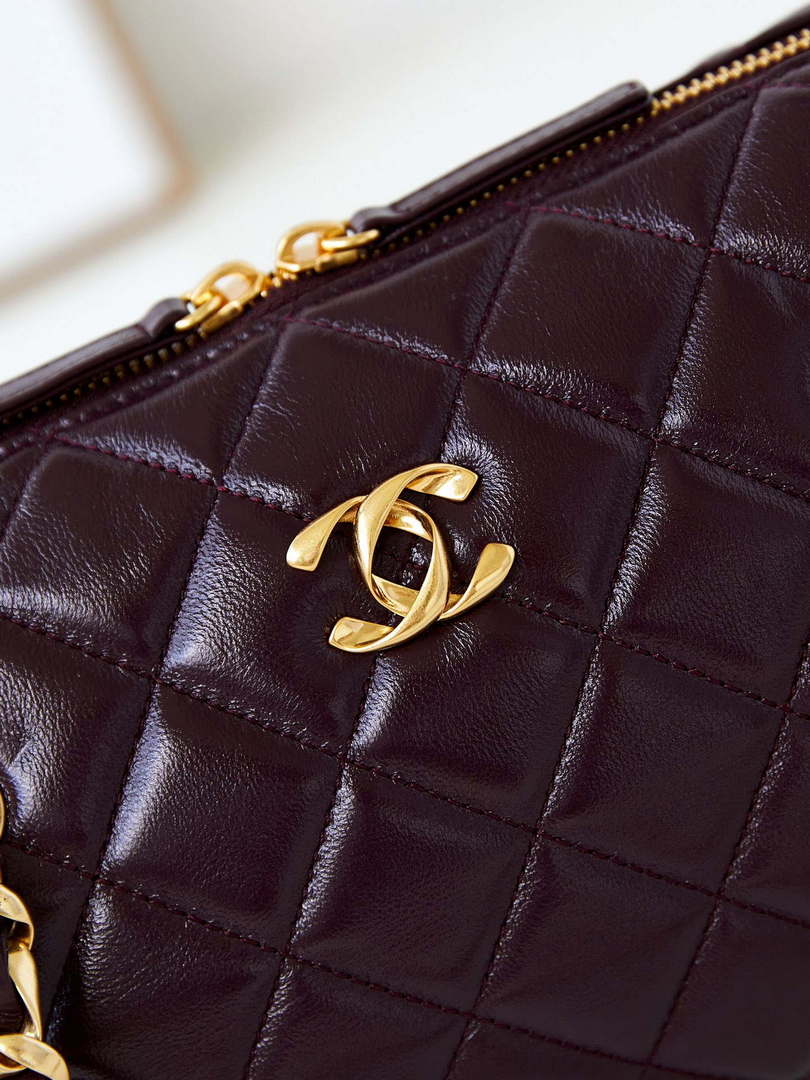 Chanel 24K New Bowling ball waxed Lambskin AS5152 Wine red Gold