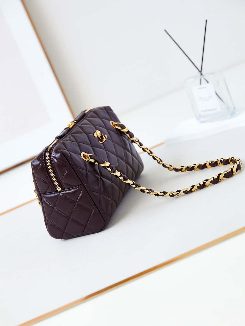 Chanel 24K New Bowling ball waxed Lambskin AS5152 Wine red Gold