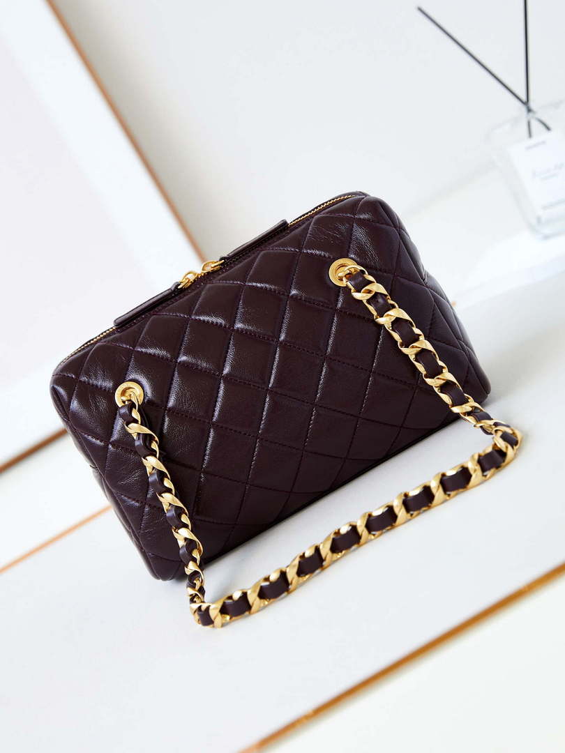 Chanel 24K New Bowling ball waxed Lambskin AS5152 Wine red Gold - Default Title - View 5