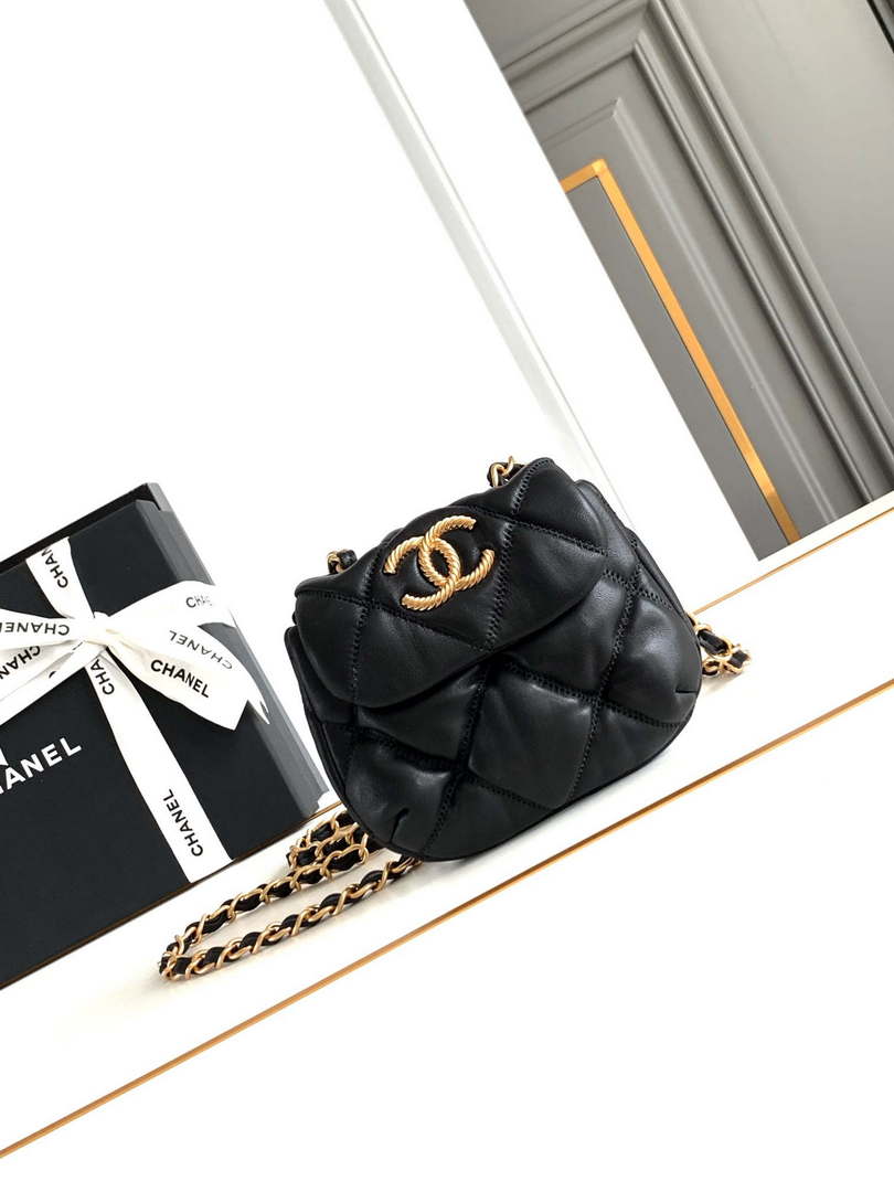 Chanel 24K New Mini Saddle Bag Lambskin AS9981 Black Gold - Default Title - View 1