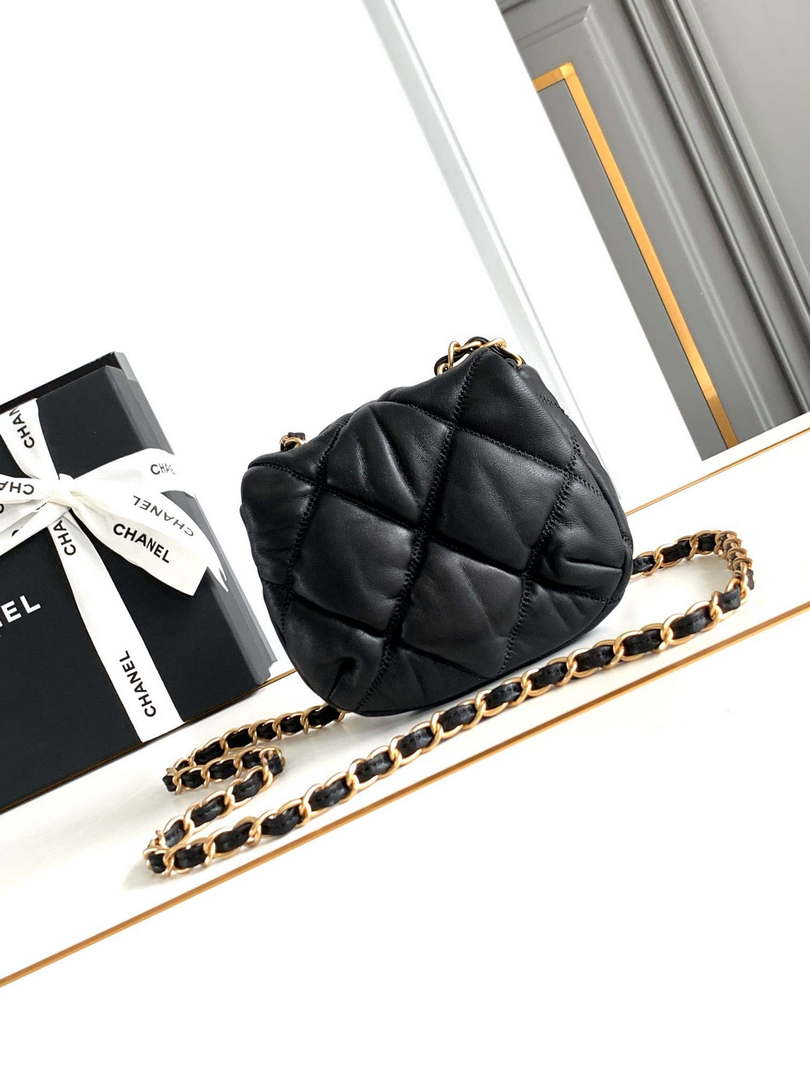 Chanel 24K New Mini Saddle Bag Lambskin AS9981 Black Gold - Default Title - View 3
