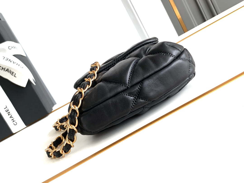 Chanel 24K New Mini Saddle Bag Lambskin AS9981 Black Gold