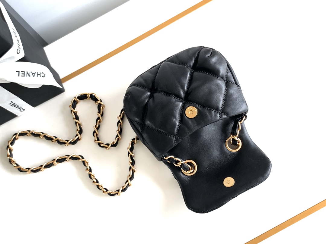 Chanel 24K New Mini Saddle Bag Lambskin AS9981 Black Gold