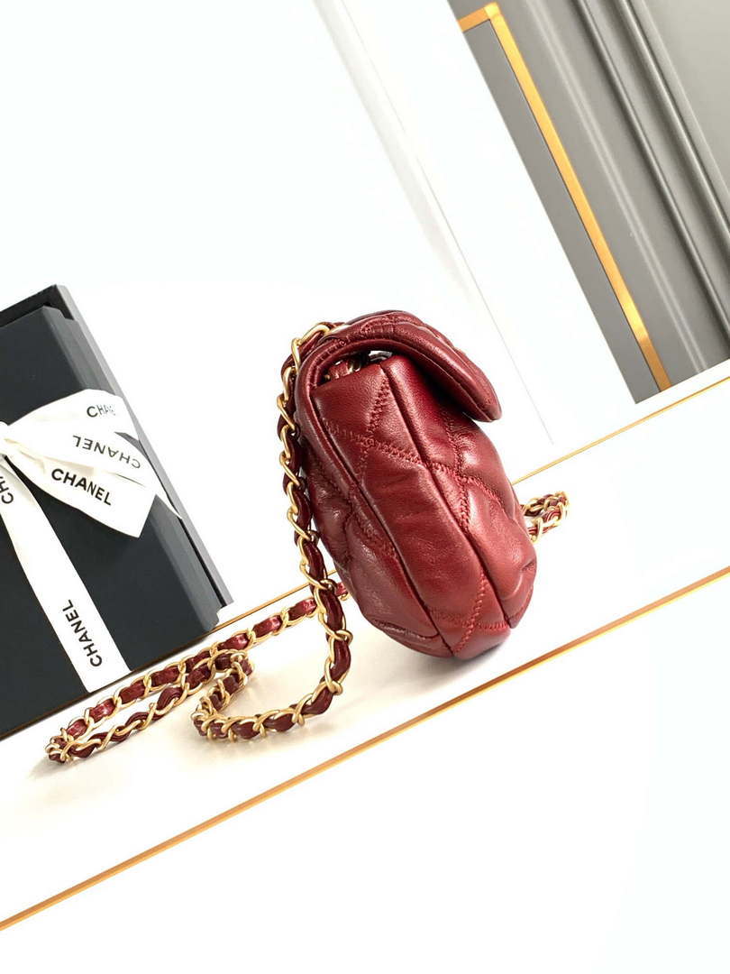 Chanel 24K New Mini Saddle Bag Lambskin AS9981 Red Gold